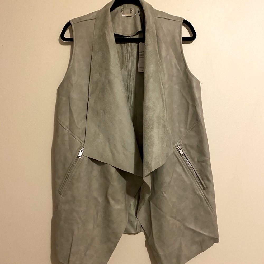 Open Front Draped Collar Faux Leather Vest